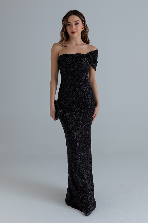 Boncuk İşlemeli Abiye - SİYAH