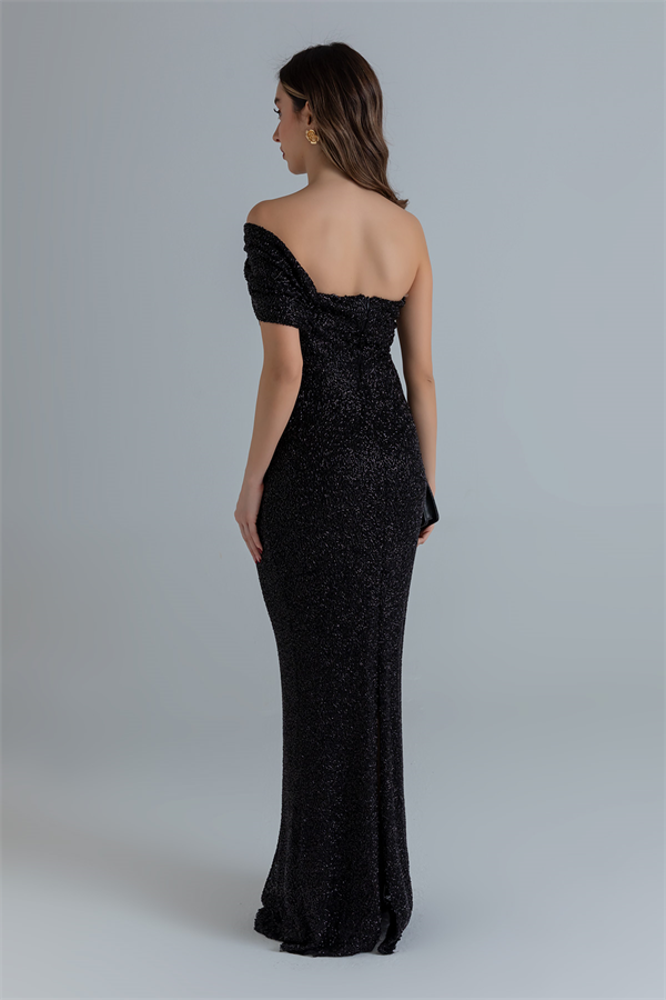 Boncuk İşlemeli Abiye - SİYAH