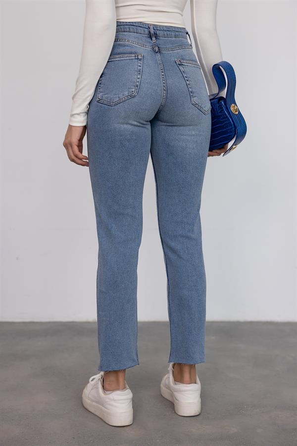 Boru Paçalı Jean Pantolon - MAVİ