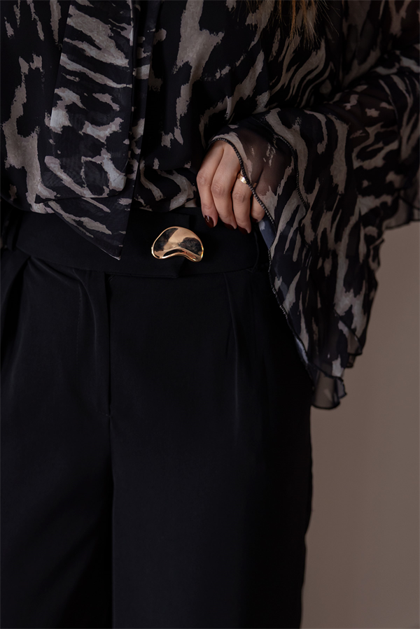 Broş Detay Palazzo Pantolon - SİYAH