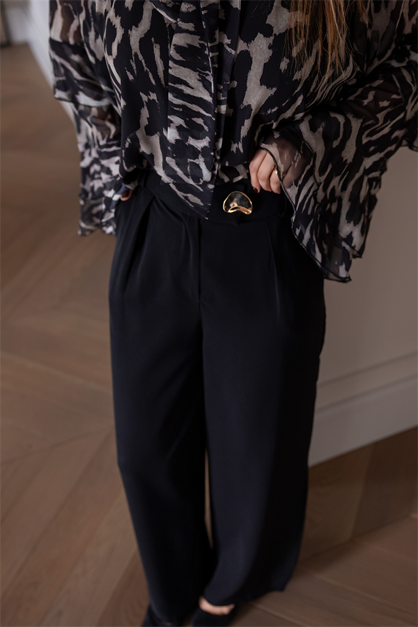 Broş Detay Palazzo Pantolon - SİYAH