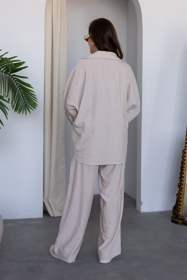 Broş Detaylı Takım - KREM