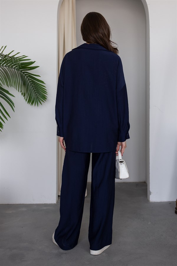 Broş Detaylı Takım - LACİVERT