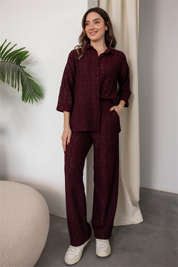Bürümcük Kumaş Oversize Takım - BORDO