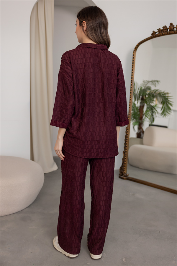 Bürümcük Kumaş Oversize Takım - BORDO