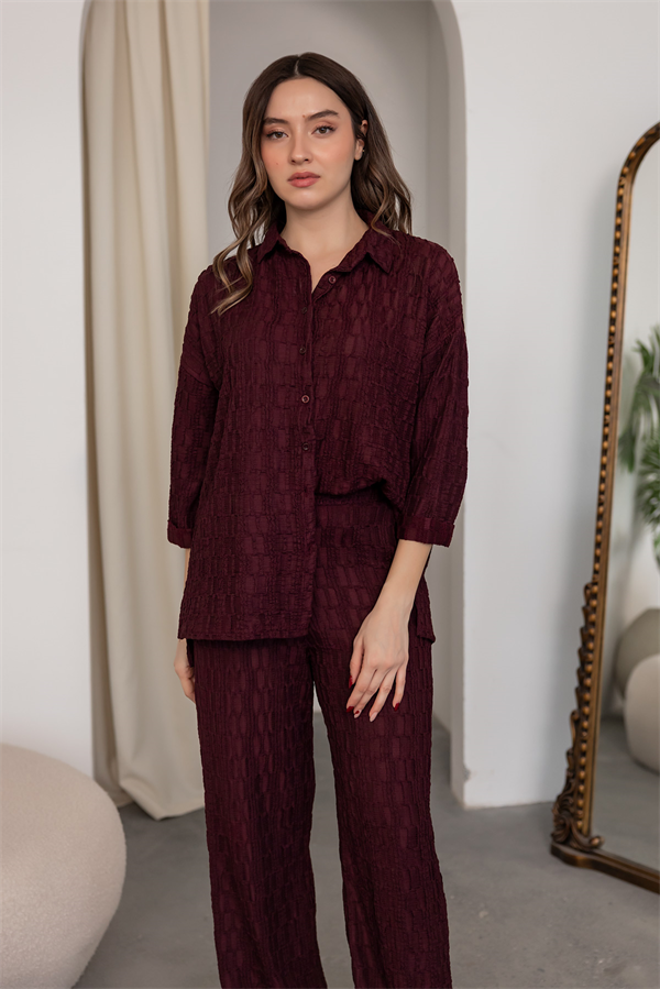 Bürümcük Kumaş Oversize Takım - BORDO