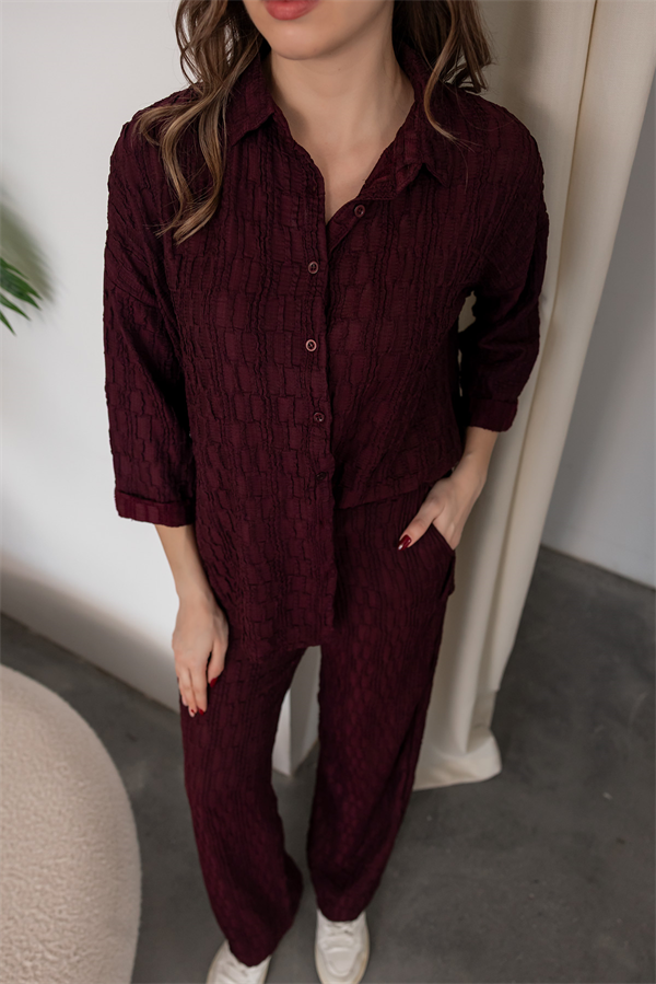 Bürümcük Kumaş Oversize Takım - BORDO
