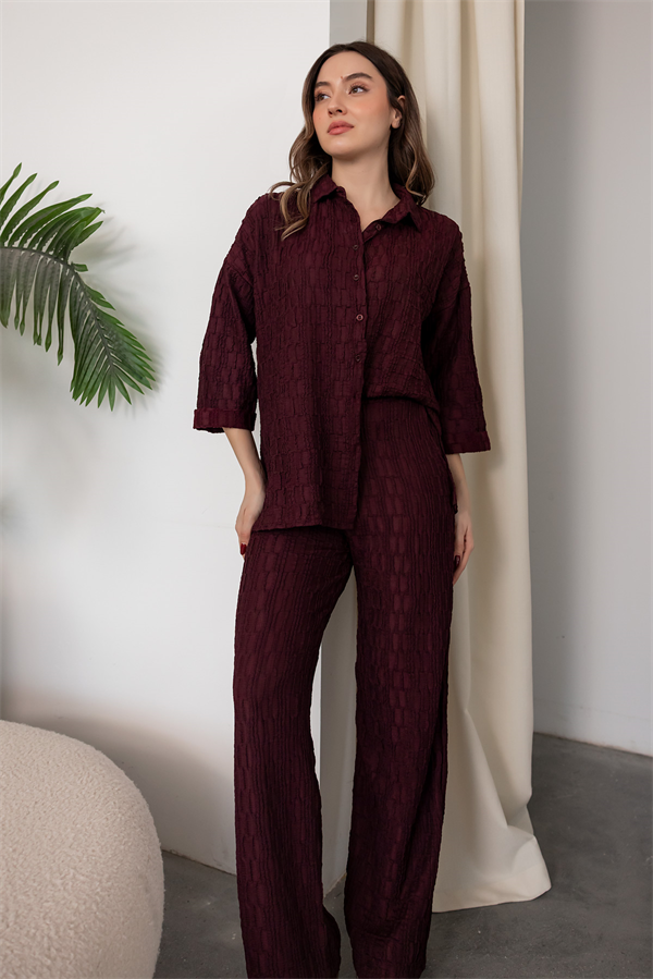Bürümcük Kumaş Oversize Takım - BORDO