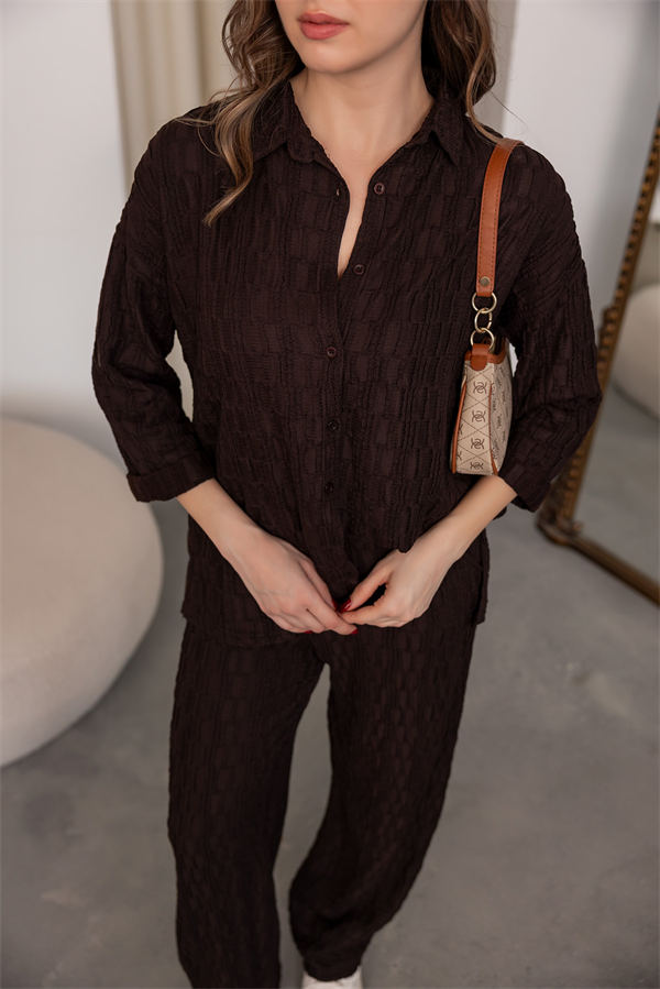 Bürümcük Kumaş Oversize Takım - KAHVERENGİ