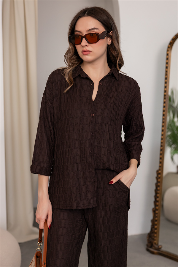 Bürümcük Kumaş Oversize Takım - KAHVERENGİ