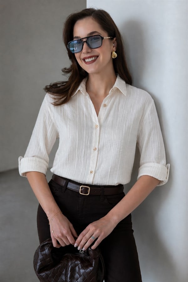 Bürümcük Oversize Gömlek - EKRU