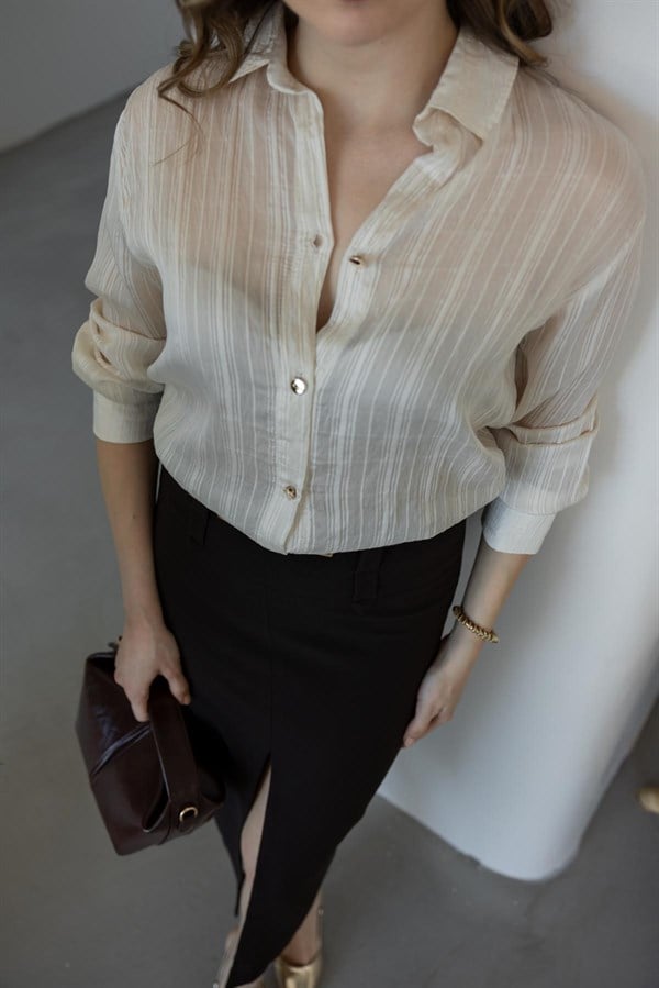 Bürümcük Oversize Gömlek - EKRU