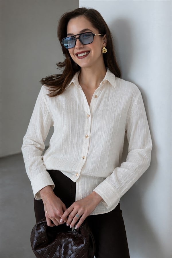 Bürümcük Oversize Gömlek - EKRU