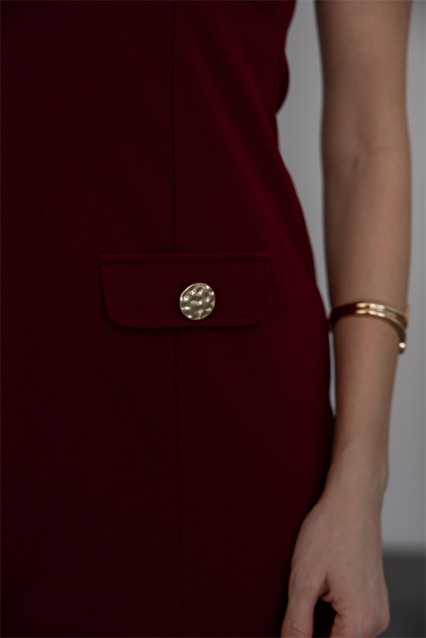 Cep Detaylı Mini Elbise - BORDO