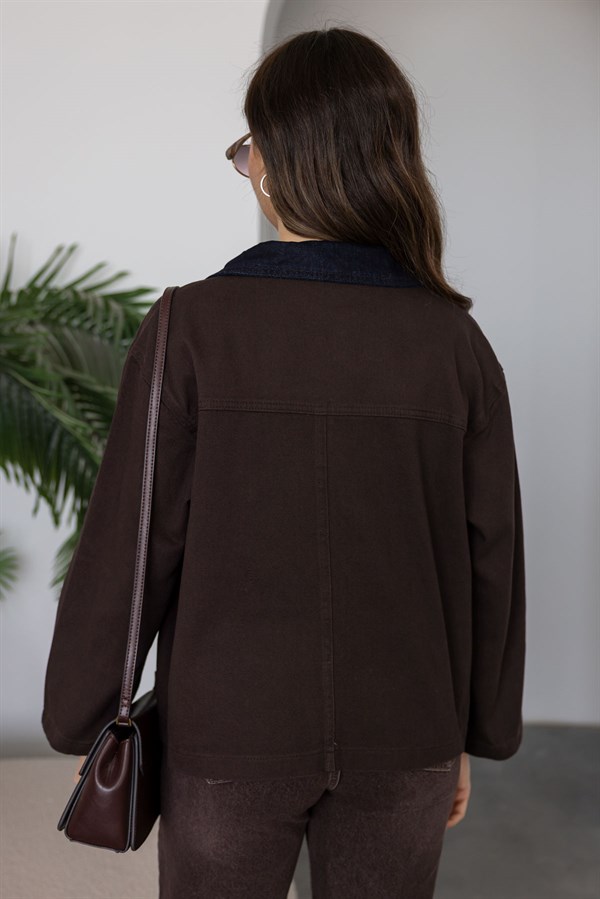 Cepli Denim Ceket - KAHVERENGİ