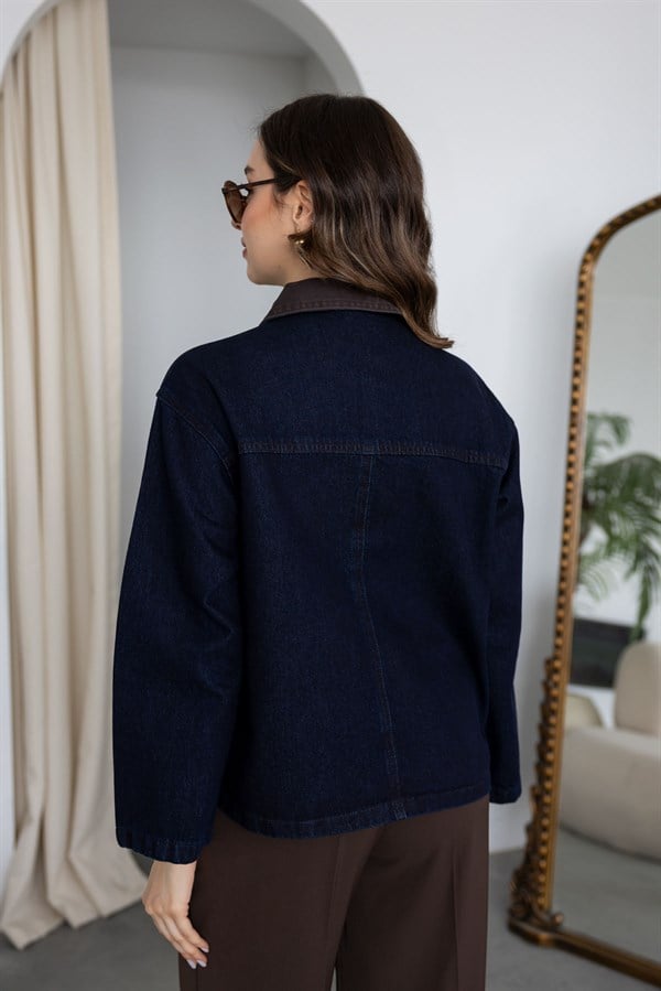 Cepli Denim Ceket - LACİVERT