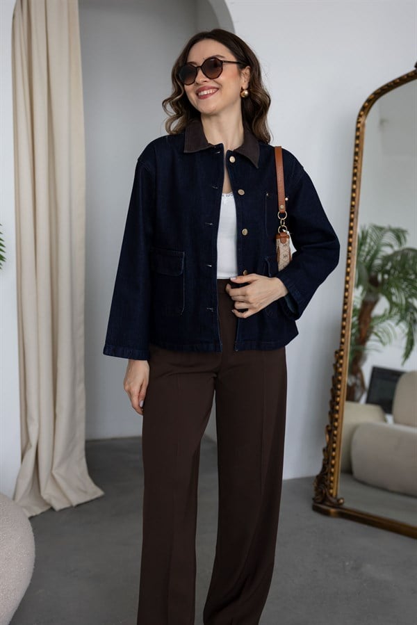 Cepli Denim Ceket - LACİVERT