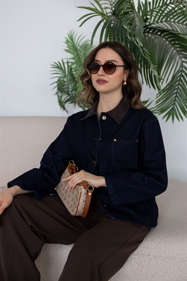 Cepli Denim Ceket - LACİVERT