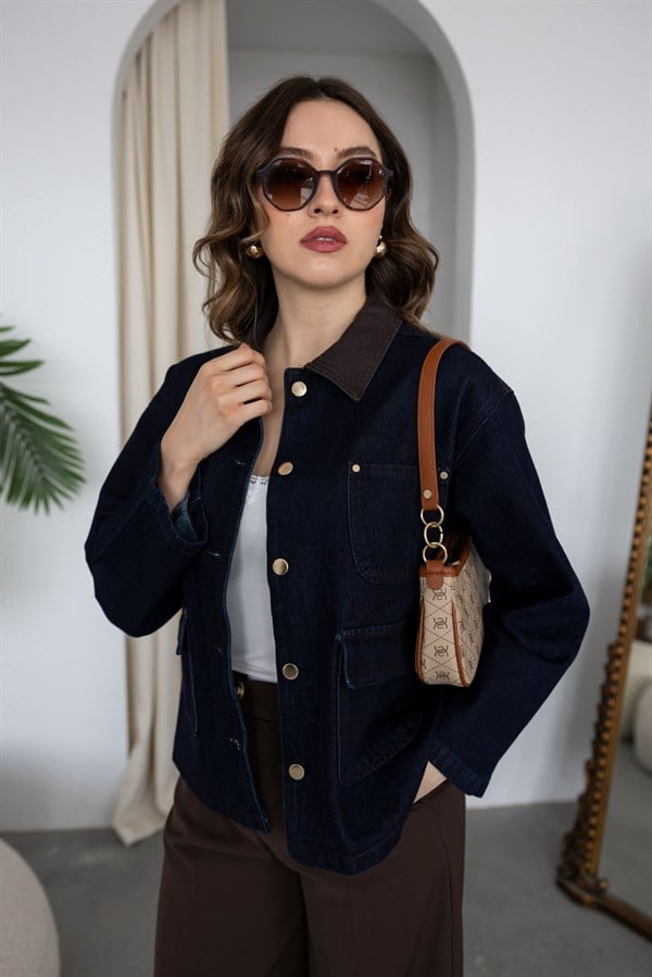 Cepli Denim Ceket - LACİVERT