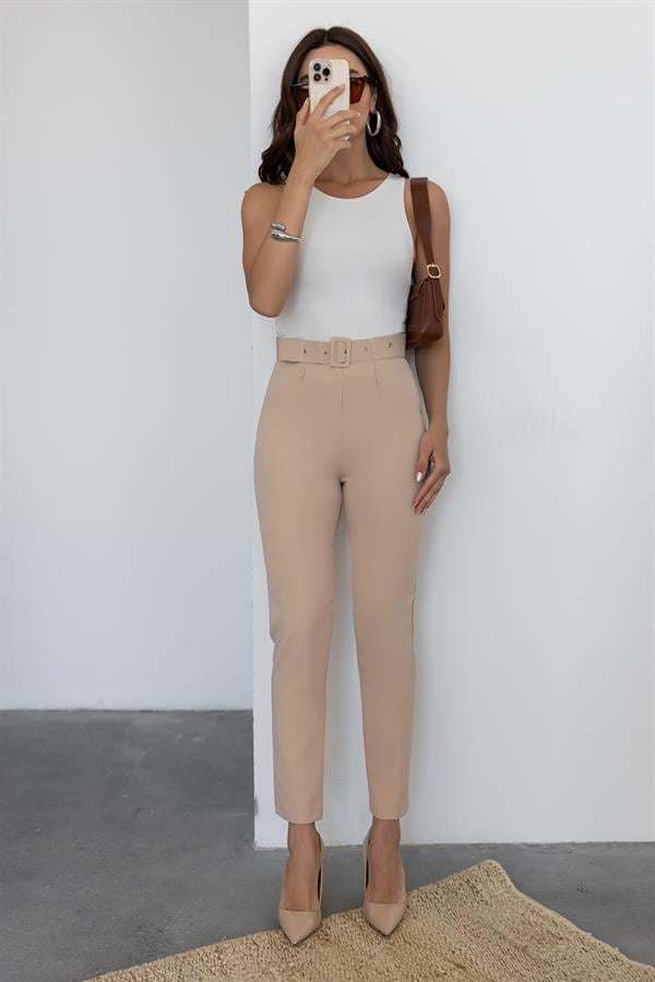 Cepli Havuç Pantolon - KREM