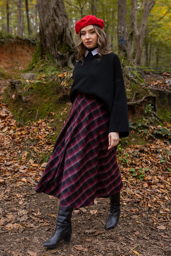 Cepli Kare Desen Etek - BORDO