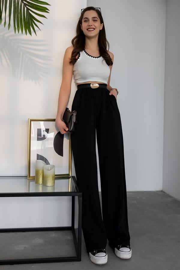 Palazzo Pants with Pockets - Black