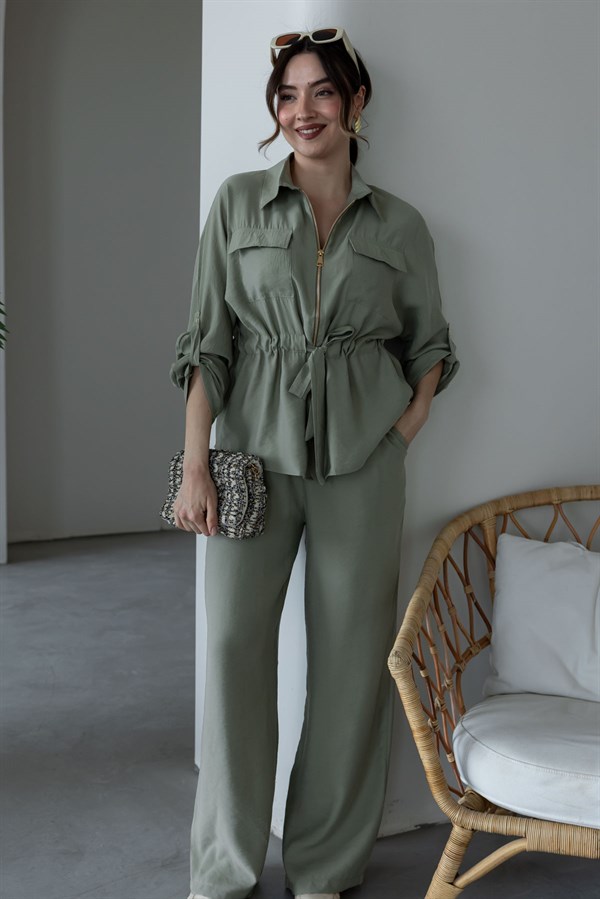 Çift Cep Fermuarlı Takım - HAKİ