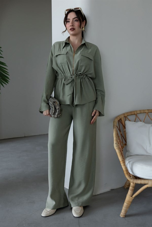 Çift Cep Fermuarlı Takım - HAKİ