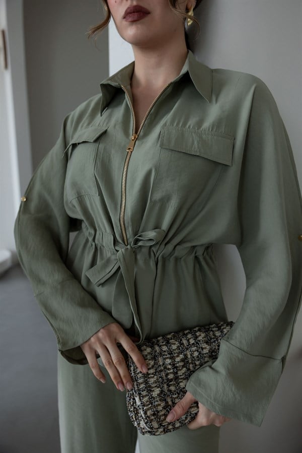 Çift Cep Fermuarlı Takım - HAKİ