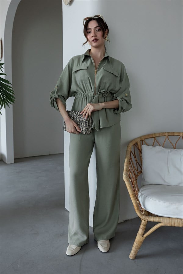 Çift Cep Fermuarlı Takım - HAKİ