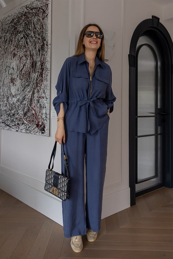 Çift Cep Fermuarlı Takım - LACİVERT