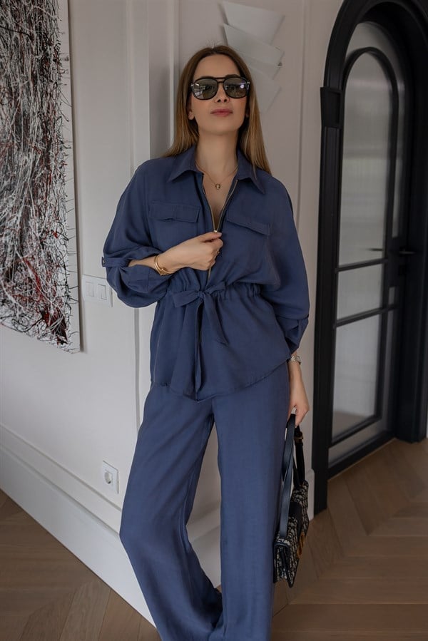 Çift Cep Fermuarlı Takım - LACİVERT