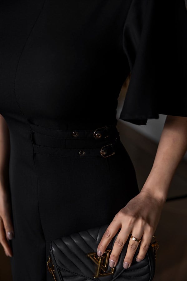 Çift Tokalı Elbise - SİYAH