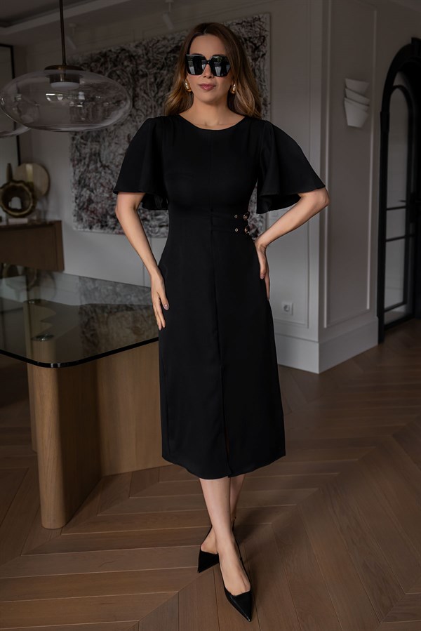 Çift Tokalı Elbise - SİYAH