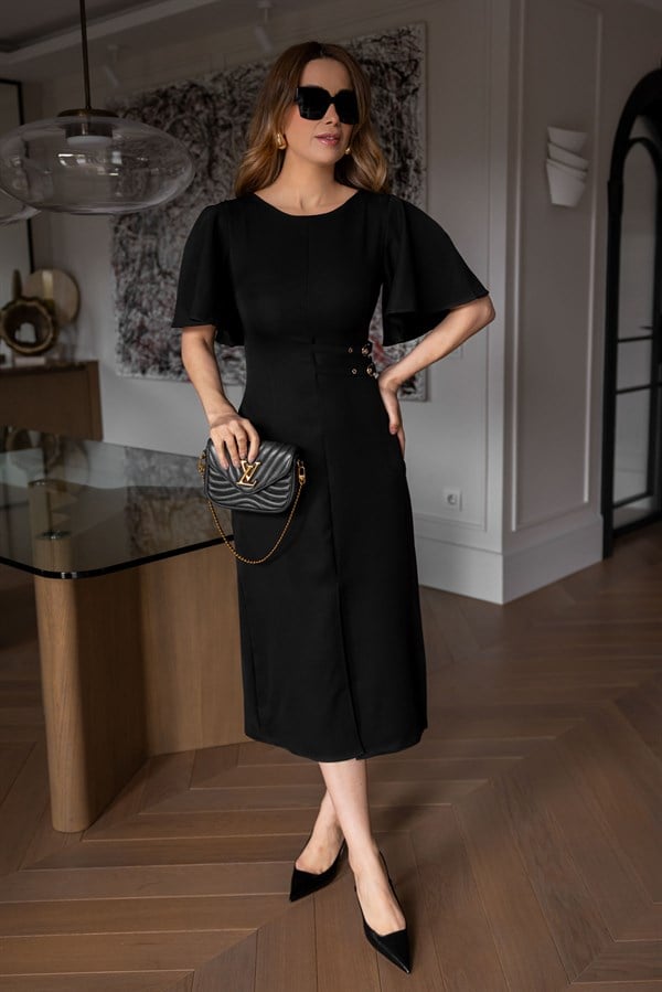 Çift Tokalı Elbise - SİYAH