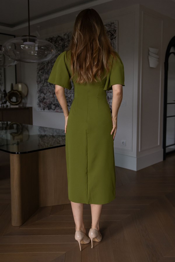 Çift Tokalı Elbise - YAĞ YEŞİLİ
