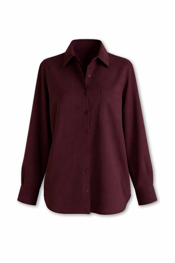 Çizgili Oversize Gömlek - BORDO