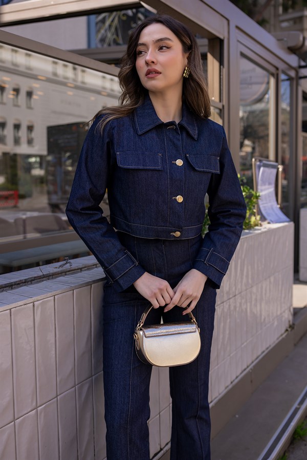 Crop Ceketli Takım - LACİVERT