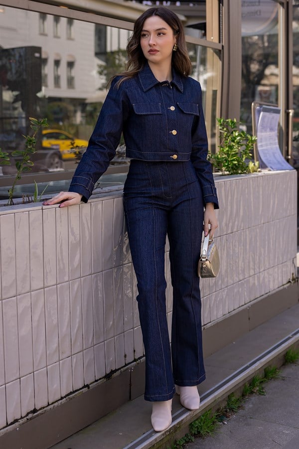 Crop Ceketli Takım - LACİVERT