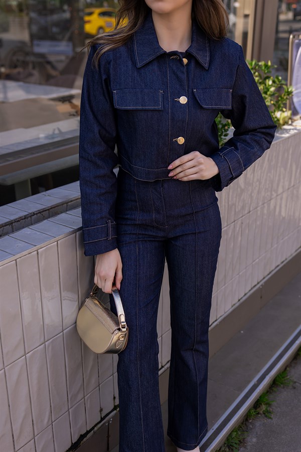 Crop Ceketli Takım - LACİVERT