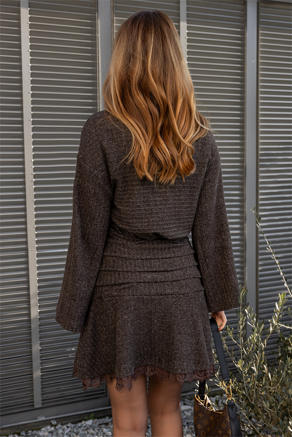 Dantel Detaylı Elbise - KAHVERENGİ