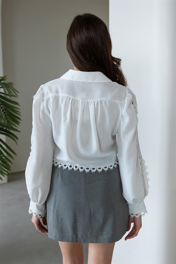 Dantelli Crop Gömlek - BEYAZ