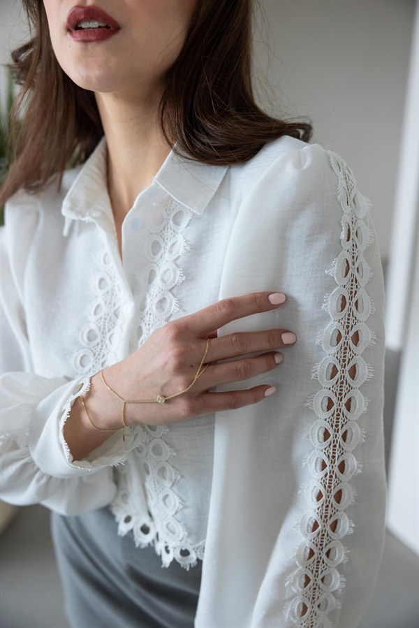 Dantelli Crop Gömlek - BEYAZ