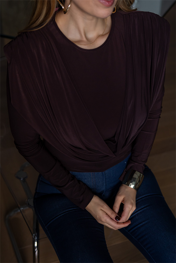 Degaje Yaka Bluz - KAHVERENGİ