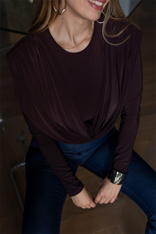 Degaje Yaka Bluz - KAHVERENGİ