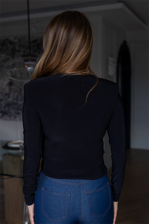 Degaje Yaka Bluz - SİYAH