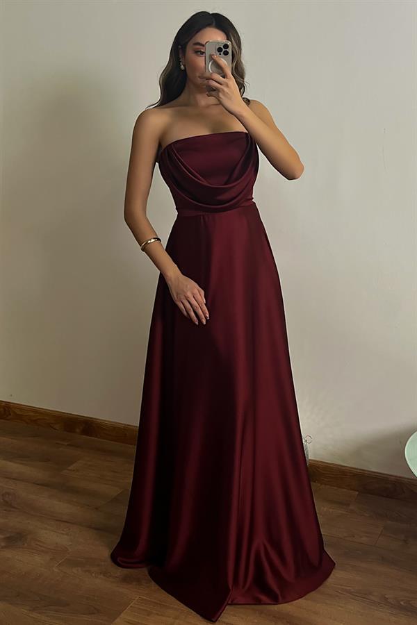 Degaje Yaka Straplez Abiye - BORDO