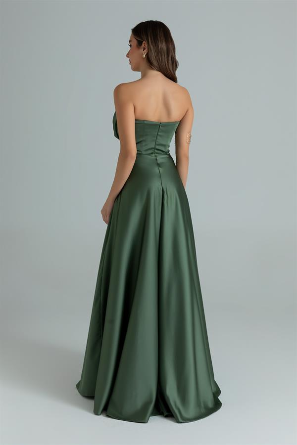 Degaje Yaka Straplez Abiye - YEŞİL