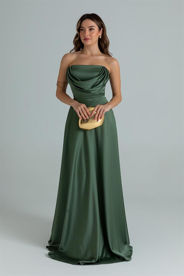 Degaje Yaka Straplez Abiye - YEŞİL