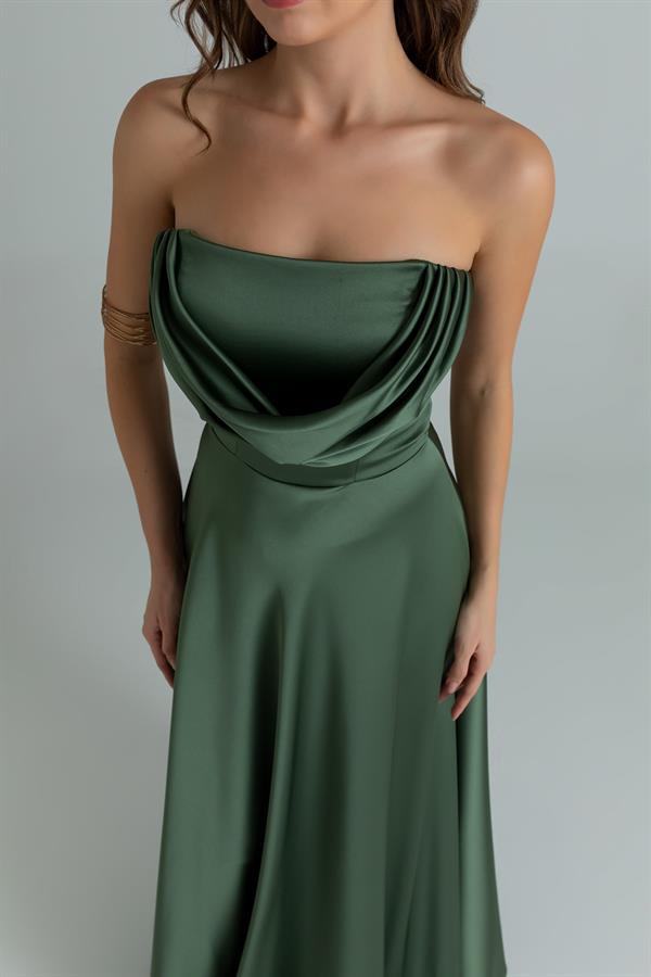 Degaje Yaka Straplez Abiye - YEŞİL